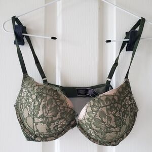 Green and cream laced Victoria Secret bra